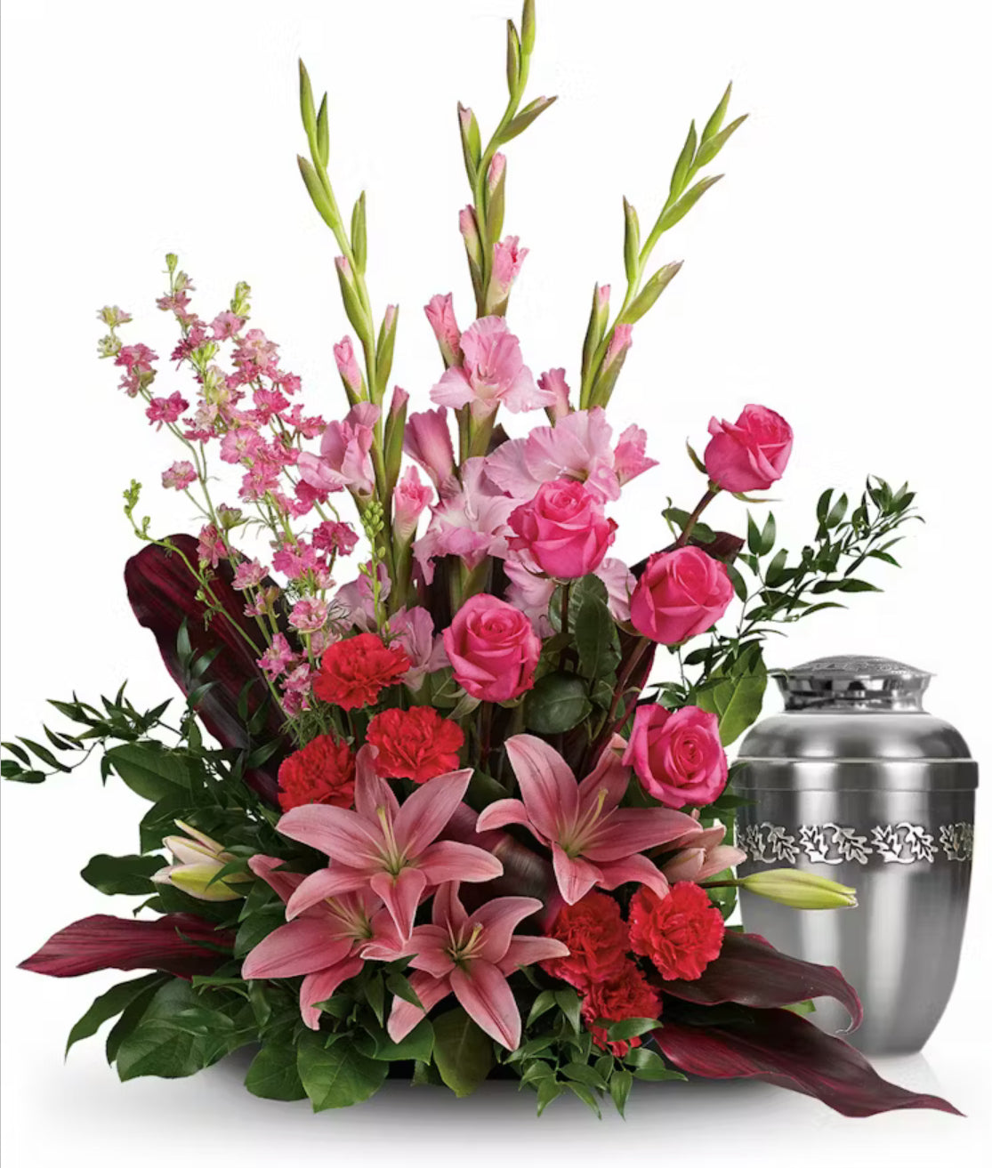 Crimson Bloom Urn Floral Tribute