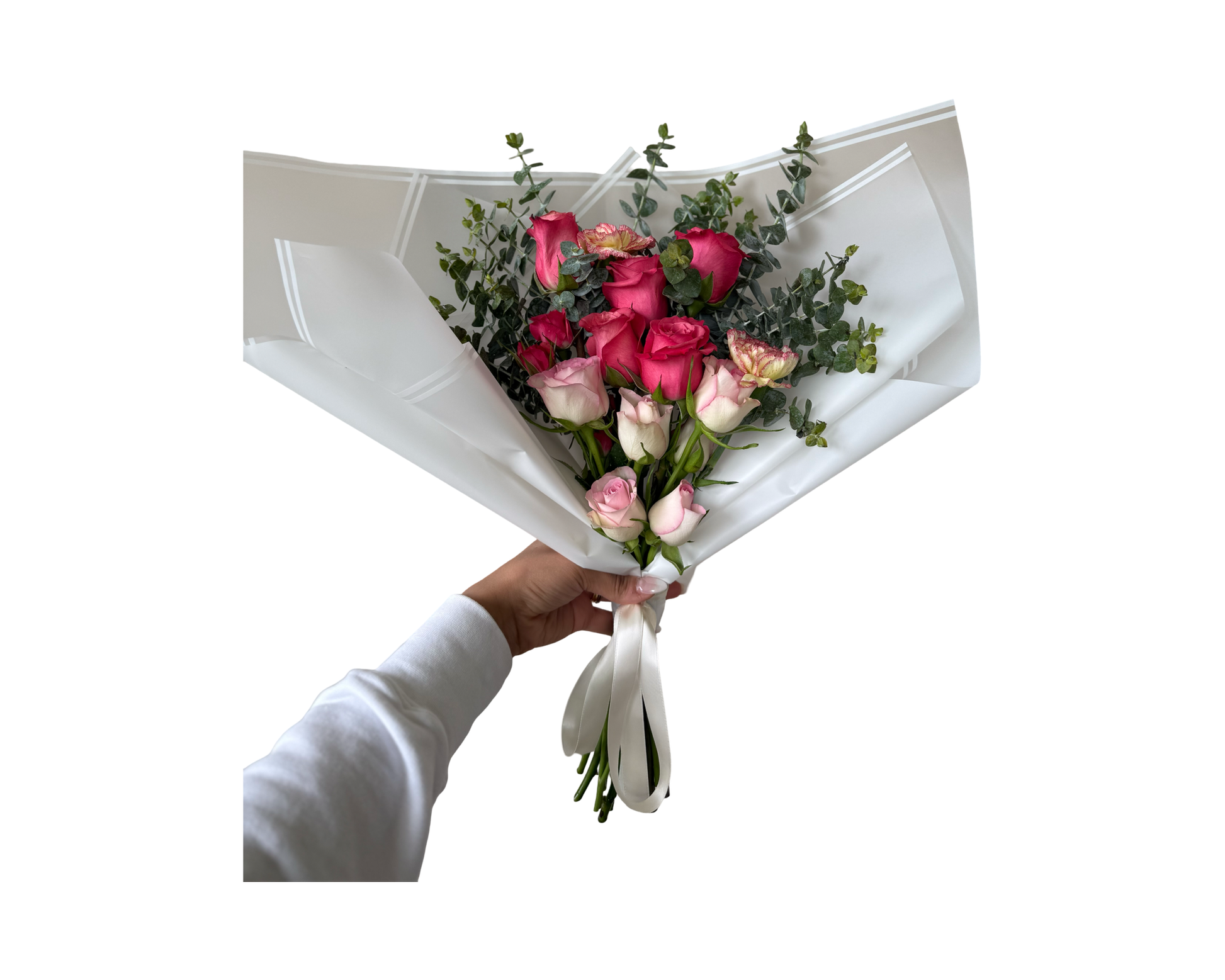 Modern Romance – Handheld Rose Bouquet with Eucalyptus