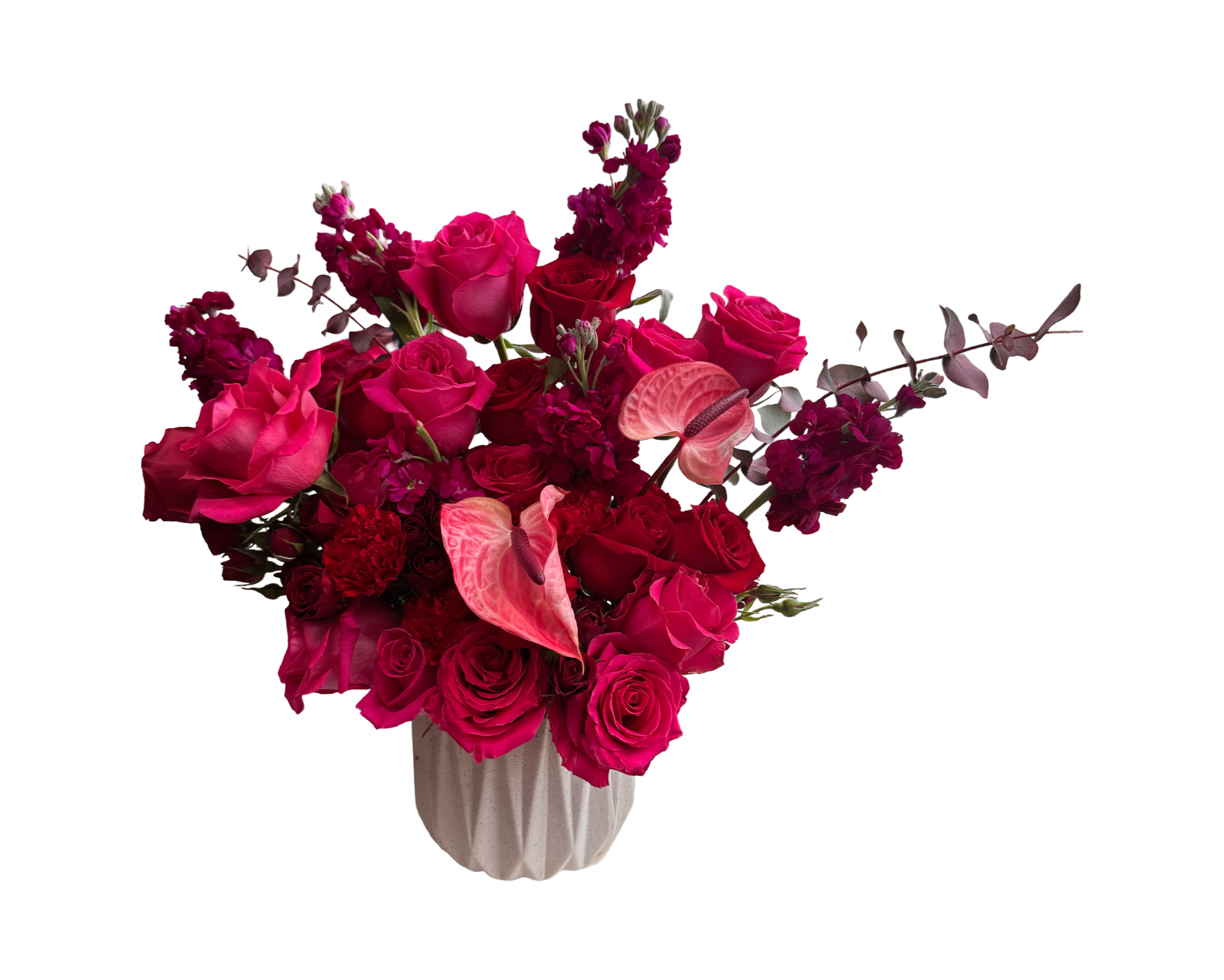 Crimson Devotion – Luxury Red & Magenta Rose Arrangement